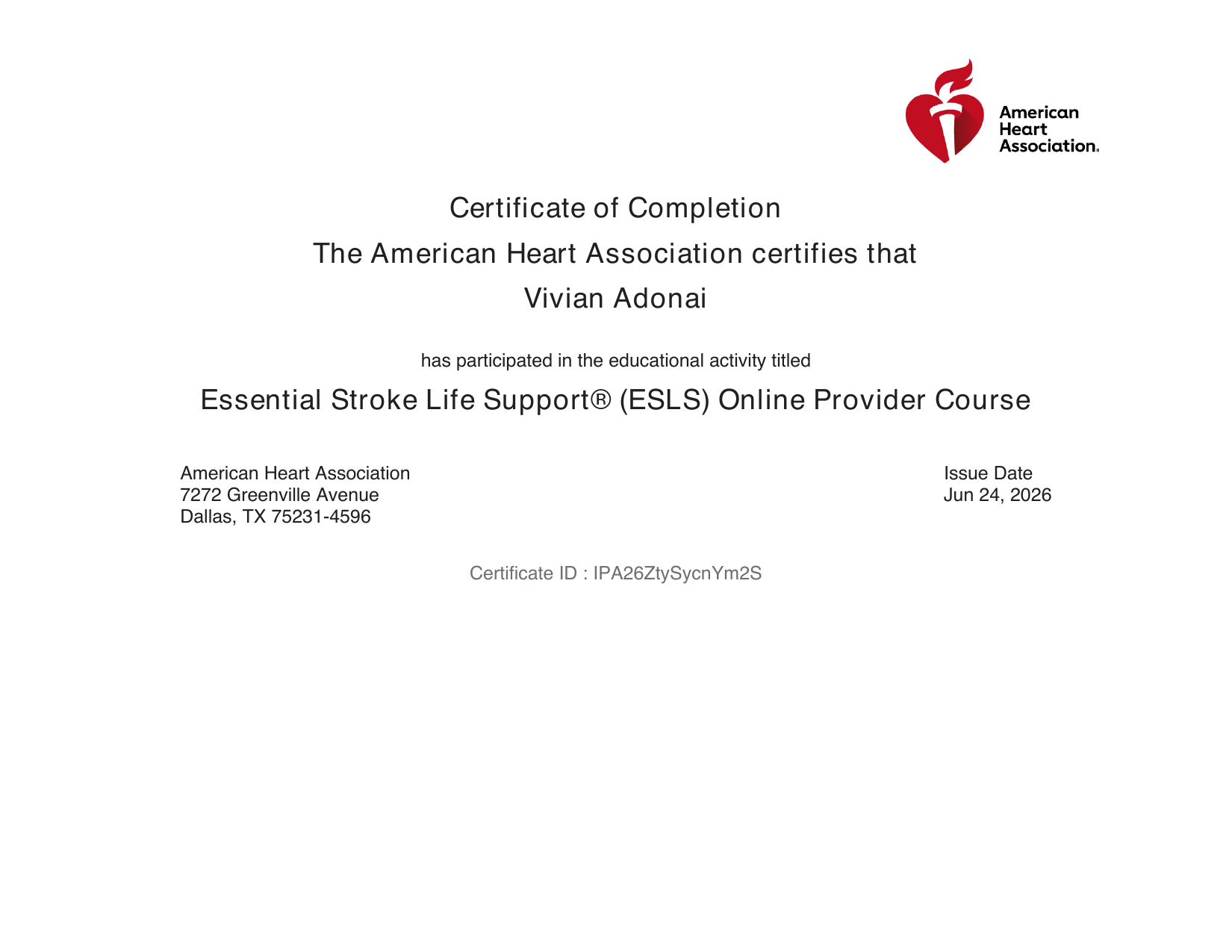 AHA CPR / AED Certification